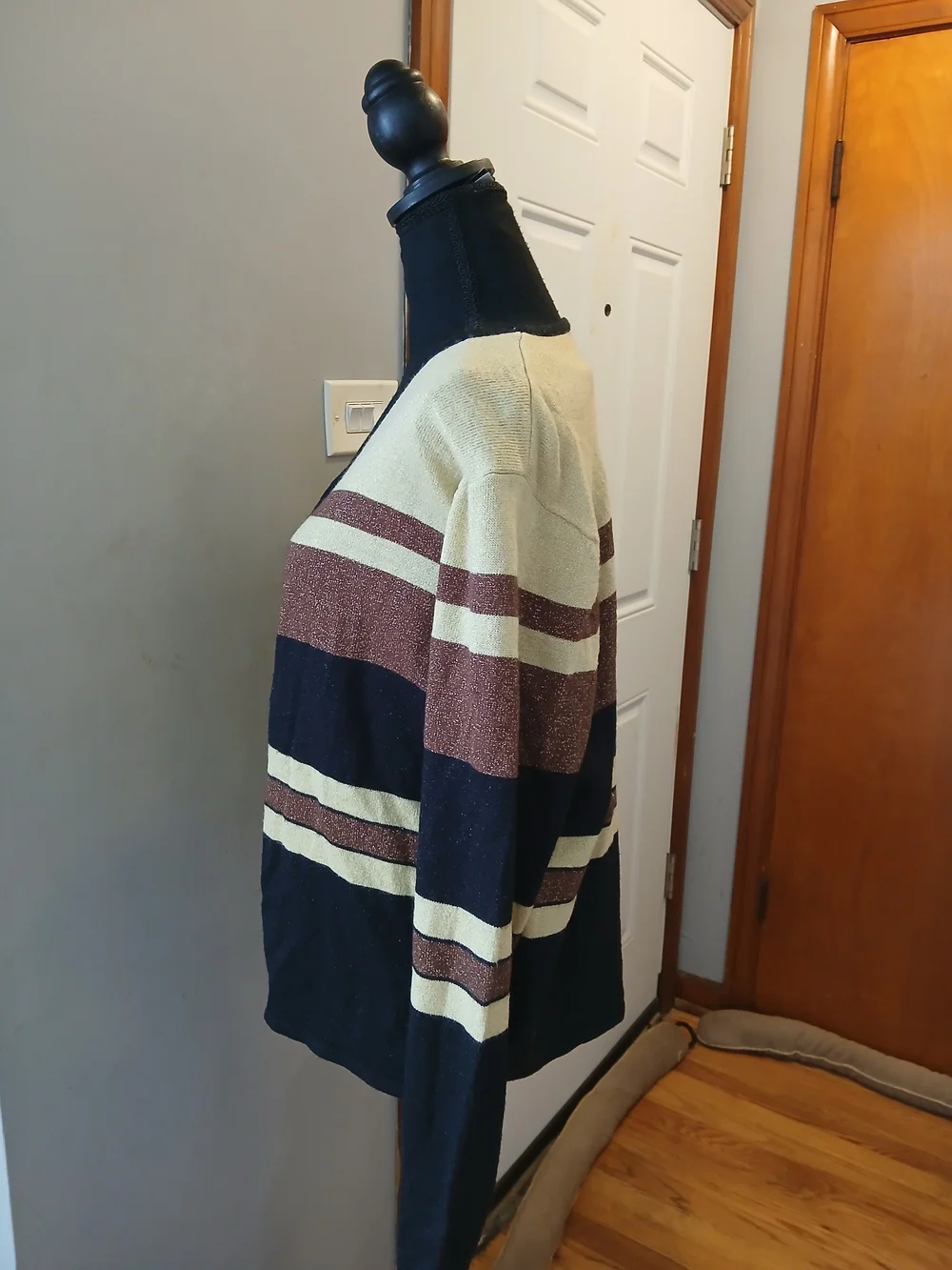 Sag Harbor Navy, Brown & Cream Striped Open-Front Cardigan Women's XL